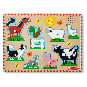 Melissa & Doug Farm Animals Sound Puzzle - Wooden Peg Puzzle with Sound Effects (8 pcs)