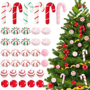 Syhood 36 Pcs Christmas Candy Cane Ornaments Felt Christmas Peppermint Ornaments for Xmas Tree, Xmas Hanging Decoration for Holiday DIY Crafts Party Favors(Classic Colors)