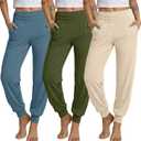 Ficerd 3 Pack Women's Lounge Pants Cozy Yoga Joggers with Pockets High Waisted Workout Lightweight Sweatpants Loose Fit Pants (M)
