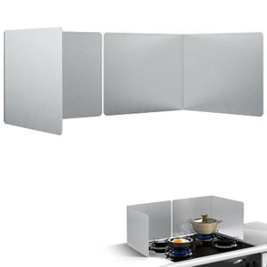 20"x20" 2 Pack Foldable Stainless Steel Stove Splash Guard, Heat Resistant Oil Splash Backsplash Panel with Edge Guard, Kitchen Countertop Stove Heat Insulation Splash Protector