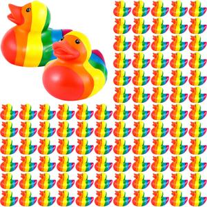 DEEKIN 100 Pcs Rainbow Rubber Duck Mini Rubber Duckies Bulk Bathtub Ducky Decorations for Rainbow Colorful Birthday Party LGBT Party Favors Gift