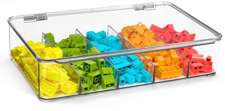 Sorbus Lego Storage Case - Plastic Stackable Organizers for Sorting Jewelry, Small Toys, Building Blocks, Markers, Action Figures - Storage Bins with Hinged Lid Includes 5 Sections (1 Pack)