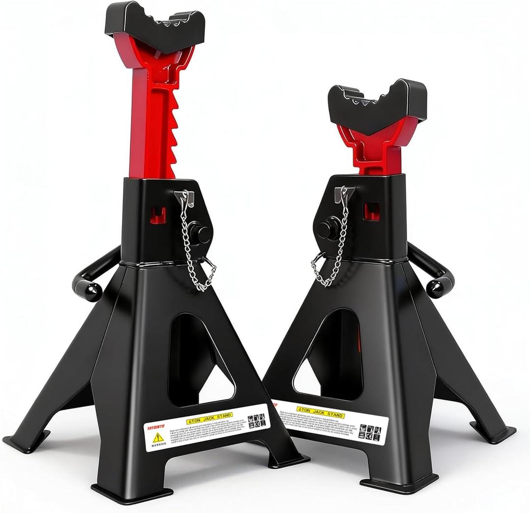 YATOINTO Jack Stands 3 Ton (6,600 LBs) with Double Pin Locking, Car Jack Stand 11.22"-16.54" Adjustable with Rubber Pads, Jack Stands for Trucks,Home,Garage, SUV, Pickup,Car,UTV/ATV,1 Pair (Black+Red)
