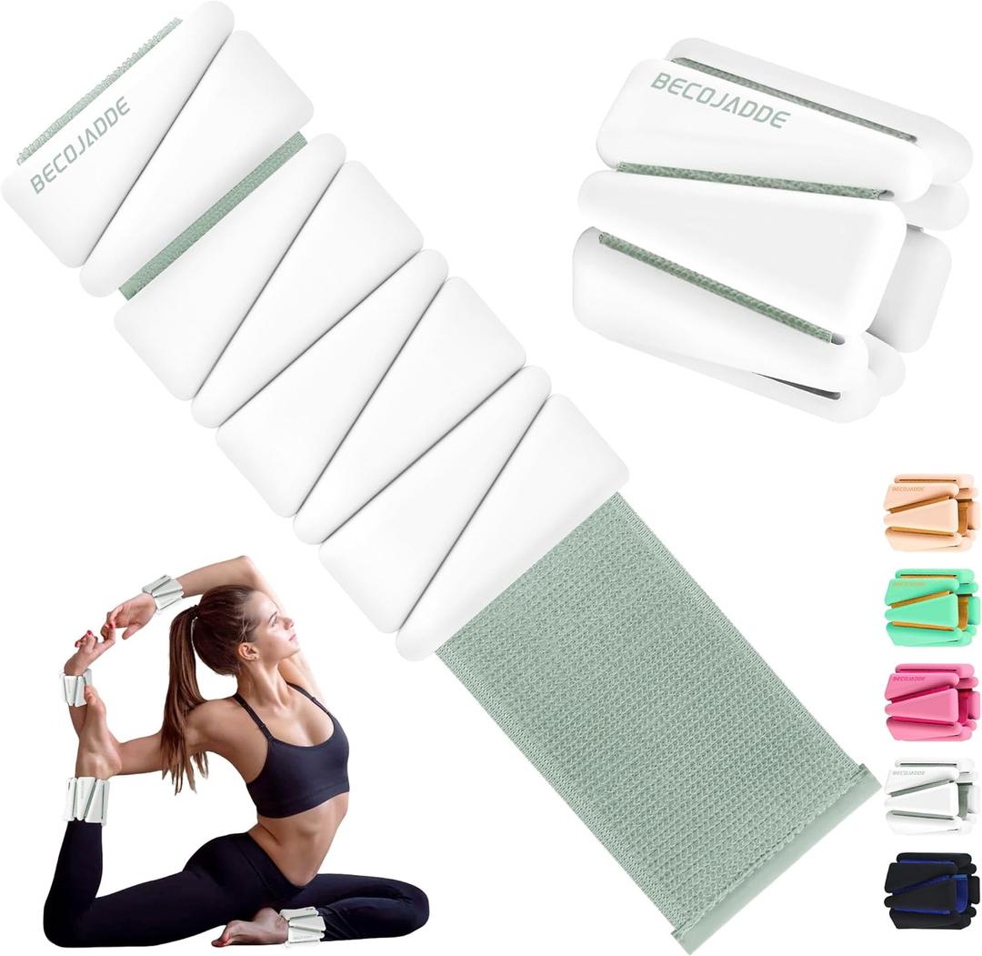 BECOJADDE Ankle Weights Set of 2 (2 lb Each) Wrist Weights for Women Men Adjustable Arm & Leg Weighted Bangles Wristbands for Home Pilates, Walking, Yoga, Workout, Pool Exercise White Green