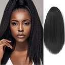 UAmy hair Long Yaki Straight Drawstring Ponytail for Black Women Synthetic Thick Black Kinky Straight Ponytail Hairpieces 20 inch Clip in Ponytail Extension for Girl Daily Use(1B Black)
