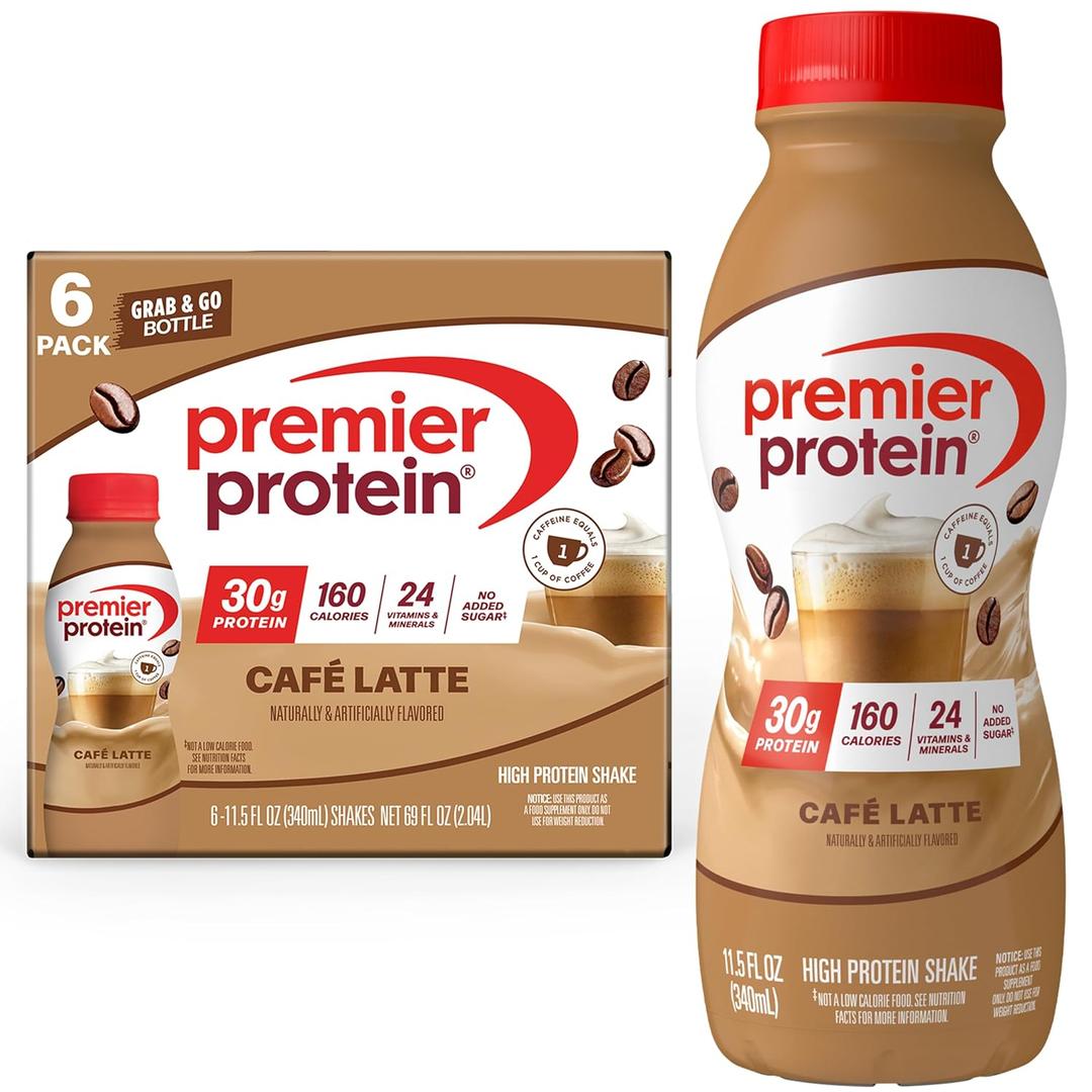 Premier Protein Shake, Caf Latte with Caffeine for Energy 30g Protein, No Added Sugar, 24 Vitamins & Minerals to Support Immune Health, 11.5 fl oz, 6 Pack (EXP 01/12/26)