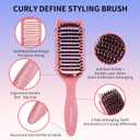 2 Pack Curly Defining & Detangling Brush - With Boar Bristle & 3 Styling Comb Tools  Shine to Shape & Define Natural Curl Waves & Coils - Vented Anti-Frizz Wet or Dry Hair for Women Men Kids (Emerrald Green + Blush Pink)