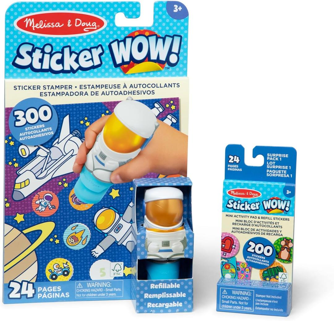 Melissa & Doug Sticker Wow! Astronaut Bundle: 24-Page Activity Book, Refillable Sticker Stamper, Mini Pad, 500 Stickers, Arts and Crafts for Kids Ages 3+