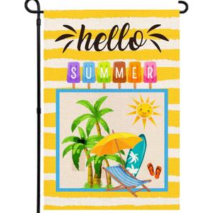 4 x Hello Summer Garden Flag 12x18 Inch, Colorful Popsicle Coco | Double Sided Holiday Burlap Yard Flag for Outdoor Decoration