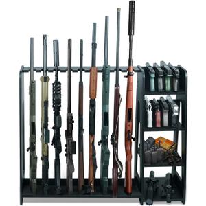 Gun Racks,Wooden Rifle Racks with Pistol Rack, Floor Standing Shotgun Rack Indoor, Gun Display Rack for Home Garage Gun Storage - Holds up to 9 Long Guns and 8 Handguns