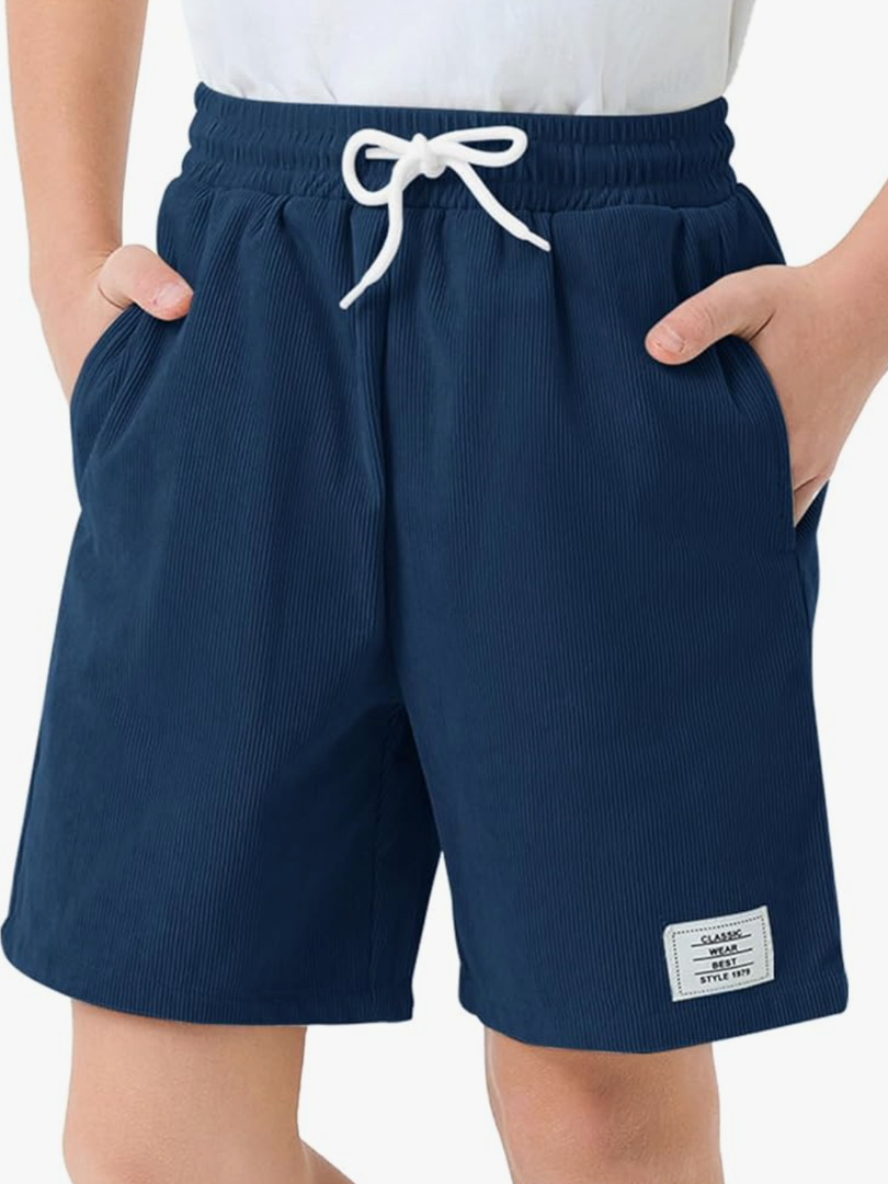 Haloumoning Boys Corduroy Shorts Kids Casual Elastic Waist Drawstring Summer Shorts with Pockets 5-14 Years