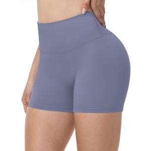 Runhit No Front Seam Biker Shorts for Women - 3''/5''/8'' High Waisted Workout Gym Yoga Spandex Shorts Tummy Control (Medium, Purple)