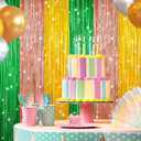 3 x 2 Pack Metallic Tinsel Foil Fringe Curtains, Door Streamers Photo Booth Backdrop for Birthday Party, Tinsel Curtain Backdrop for Baby Shower Christmas Party Decorations, Green Rose Gold and Gold