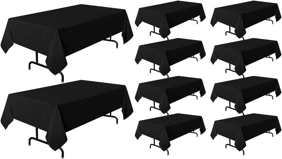 sancua 10 Pack Black Tablecloth 60 x 120 Inch, Rectangle Table Cloth for 8 Feet Table - Stain and Wrinkle Resistant Washable Polyester Table Cover for Dining Tables, Buffet Parties and Camping (10 Pack 60x120 Inch Tablecloth)