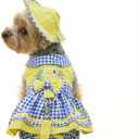 4 Packs Green Plaid Dog Dress Harness Leash and Hat Panties Set for Dogs Cats Girl,Pet Princess Dresses Cotton Spring Summer Puppy Clothes (Green, M(Bust 14.9inch|Weight 5-7lBS))