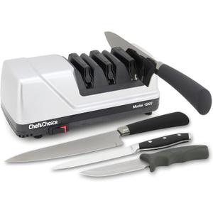ChefsChoice 15XV EdgeSelect Professional Electric Knife Sharpener with 100-Percent Diamond Abrasives and Precision Angle Guides for Straight Edge and Serrated Knives, 3-Stage, Gray