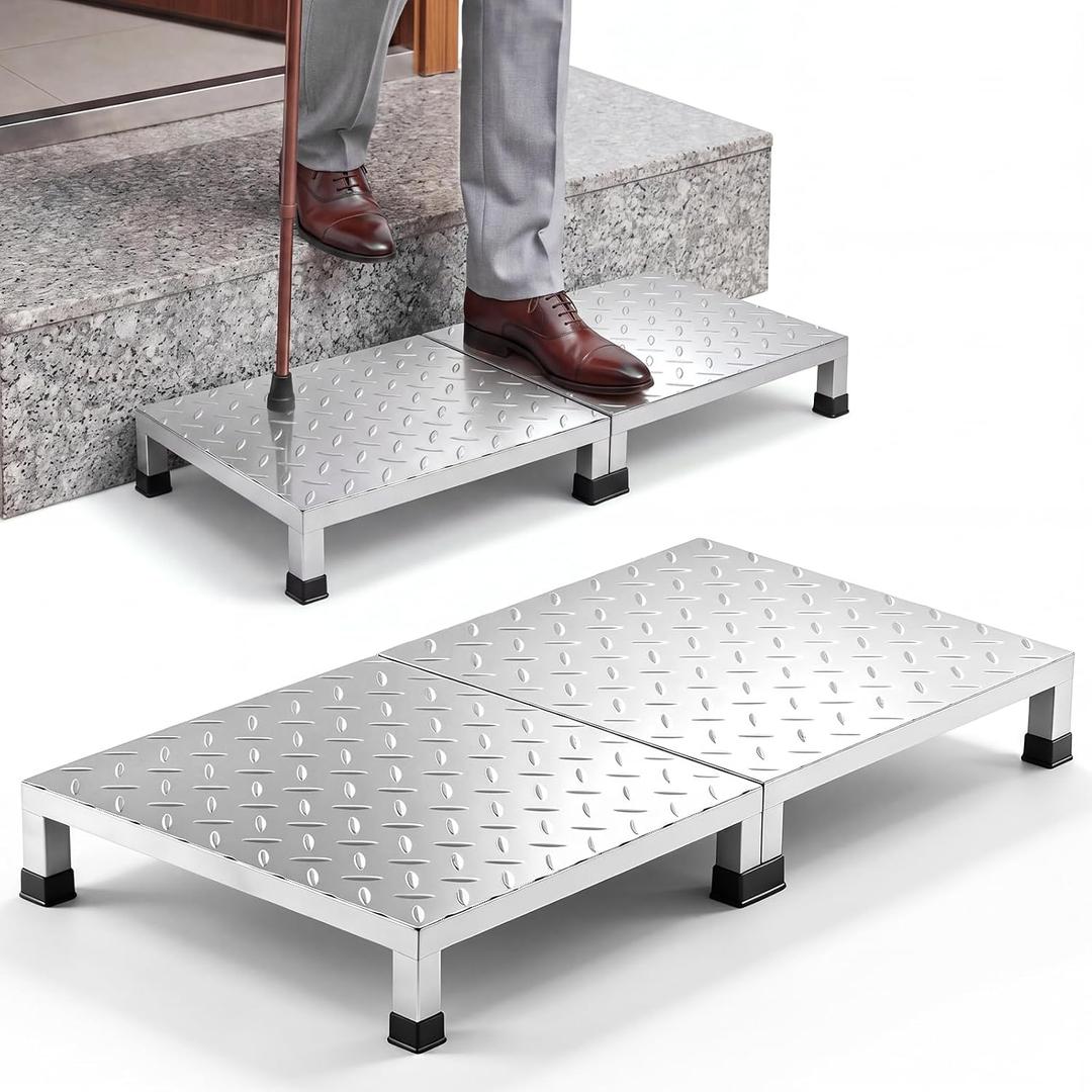 Moxweyeni 2 Pack Outdoor Steps, 304 Stainless Steel Non Slip Step Platforms