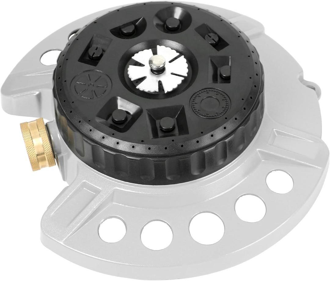 STYDDI Metal 9-Pattern Turret Lawn Sprinkler, 9 Pattern Garden Sprinkler with Heavy-Duty Metal Base, Great for Small, Shaped, Medium-Sized Yard Areas, Coverage Area Up to 1,022 Sq.Ft