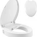 Bidet Toilet Seat Elongated, Raised Toilet Seat with Bidet Adjustable Water Pressure with Dual Nozzles, Non-Electric Bidet Toilet Seat Risers for Seniors (Ambient Water), White