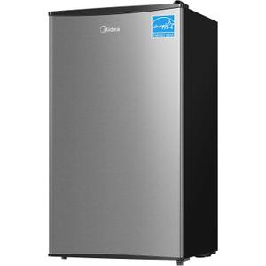 Midea MERM33S1AST Mini Fridge, 3.3 Cu.ft Compact Fridge with Internal Light, Adjustable Thermostat, Reversible Door, Low Noise for Dorm, Office, Bedroom, Stainless Steel, 3.3 Cubic Feet