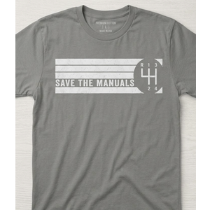 Save The Manuals 4 Speed Manual Transmission Three Pedals T-Shirt (Gray, L)