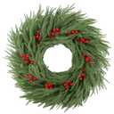DR.DUDU Norfolk Pine Christmas Wreaths for Front Door - 24 Inch Artificial Greenery Wreath with Red Berries for Outdoor Indoor Xmas Holiday Decor, Farmhouse Winter Decorations