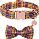 Halloween Dog Collar with Bow Tie, Halloween Bowtie Collar for Small Girl Boy Dog, Fall & Winter Dog Collar with Durable Metal Buckle, Cute Plaid Pet Collar, L