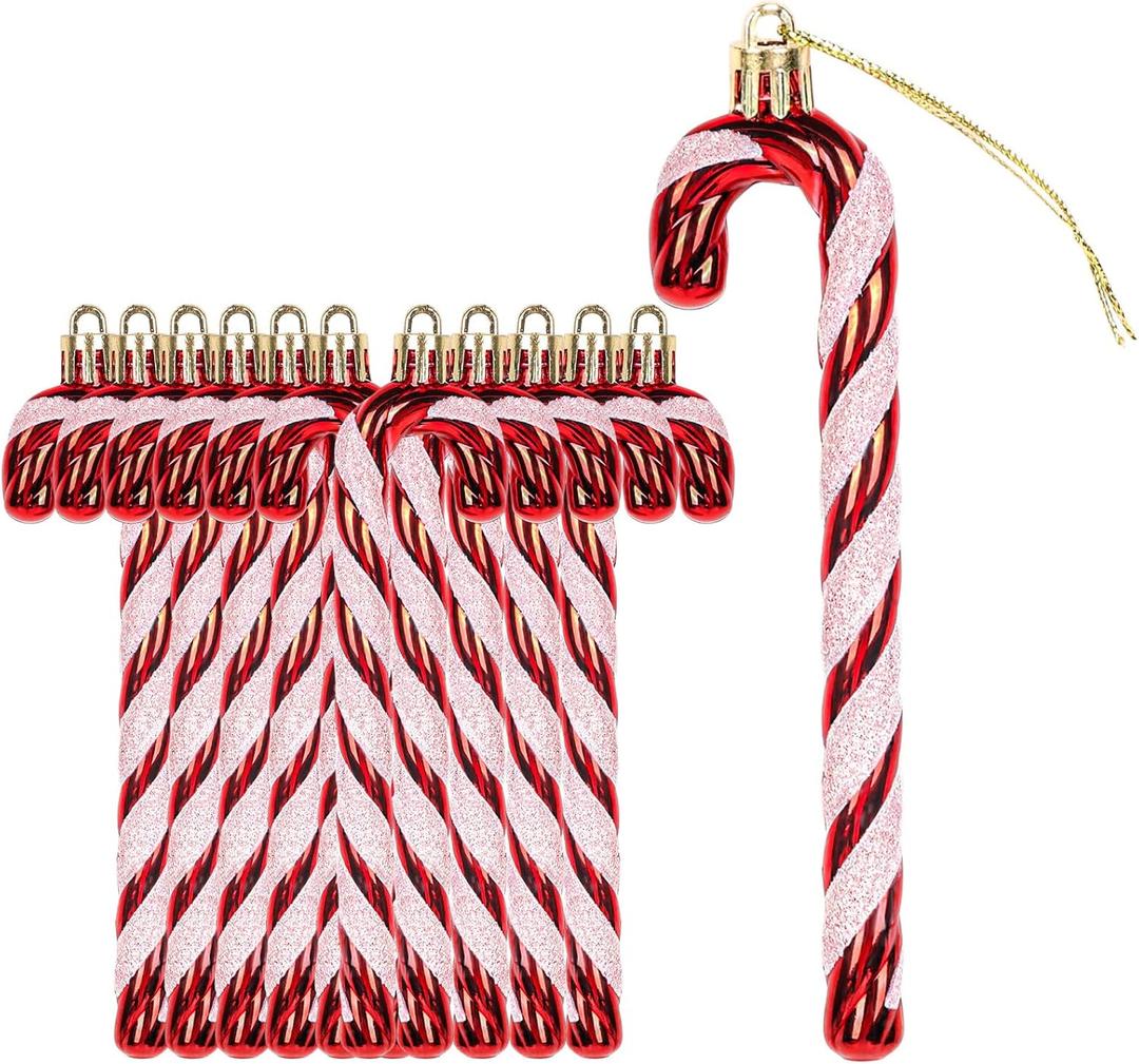 12 Pcs Red Christmas Ornaments Glitter Canes Christmas Tree Hanging Decorations Set DIY Crafts for Home Holiday Wedding Indoor Outdoor Party Decorations