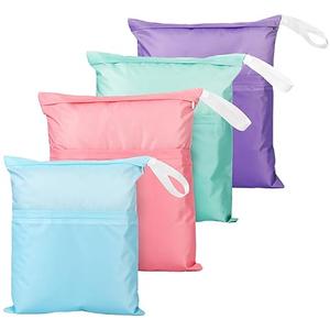 Frienda 4 Pieces Wet Dry Bag for Baby Waterproof Reusable Washable Diaper Bag Sealed with Handle for Travel, Beach, Swimsuit, Diapers, Dirty Gym Clothes and Toiletries (Macaron)