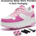 Roller Skate Shoes for Kids Girls Boys Detachable Wheeled Fashion Sneakers (5 Big Kid, Pink-white 1136)