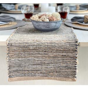 Natural Jute Table Runner - 13x72 Inch. Rustic Farmhouse Runner in Natural Jute and Grays
