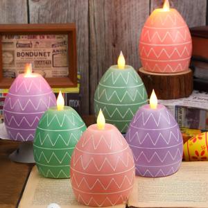 MTLEE 6 Pcs Easter Egg Flameless Candles, Real Wax Carved LED Candle, Scented 3 Color Egg Shape Flame Candle Set for Home Living Room Bedroom Party Decoration Centerpiece