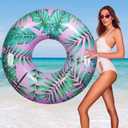 HeySplash Pool Tubes for Adult, 42 Inch Large Pool Floats with Handles, Inflatable Swim Rings Lounge, Hawaii Fun Swim Floaties Swimming Pool Beach Lake River Party Decoration Toys, Pink+Green Leaves