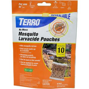 TERRO No Mess Mosquito Larvacide Pouches - 10 Pouches Included - T1210-10 Mosquito Larvacide Packets - Dissolvable Pouch for Stagnant Water