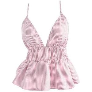 SOLY HUX Women's Y2k Striped Babydoll Camisole Deep V Neck Backless Peplum Cami Tops S