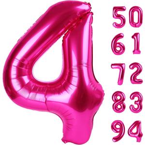 Hot Pink 4 Balloon, Number Balloons 40 Inch, 4th Birthday Decorations for Girls Four Large Numbers for Party Decor, Number 4 Balloon