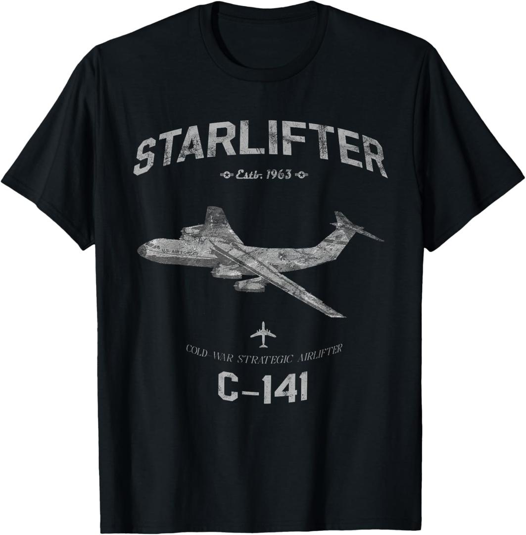 C-141 Starlifter Airplane Estb 1963 Vintage Style Pilot T-Shirt, XL