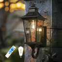 Emliviar Solar Exterior Front Porch Light with Remote Control, 3 Lighting Modes Waterproof Solar Wall Lantern, Auto On/Off Black Outside Light with Clear Glass, 500181-SL BK, Medium - 1 Pack