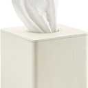 Tissue Box Cover Square Resin Tissue Holder for Home Decor,Hand Carved Beige Leather Cube Tissue Box Holder  5.5 Inch Heavy Duty Luxury Tissue Box Case for Bathroom, Living Room, Office
