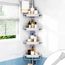 ALLZONE Rustproof Shower Caddy Corner for Bathroom,Bathtub Storage Organizer for Shampoo Accessories,4-Tier Adjustable Shelves with Tension Pole, 34 to 116 Inch, Grey