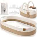 J&JOO Baby Changing Basket includes Diaper Caddy - Breathable & Waterproof Dual-Cover, Portable, Changing Pad for Dresser & Changing Table, Gift for Baby Shower, Cotton Rope Basket for Baby (Caddy Set, Brown & White)