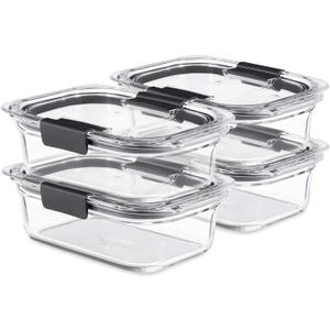 Rubbermaid Brilliance Glass Food Storage Containers, 3.2 Cup, Set of 4, BPA-Free, Leak-Proof, Clear