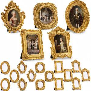 20 Pcs Vintage Mini Gold Frame Small Resin Baroque Picture Frames Antique with Paper Board and PVC Film Retro Photo Ornaments for Home Wedding Wall Display DIY Decoration (Carved Style)