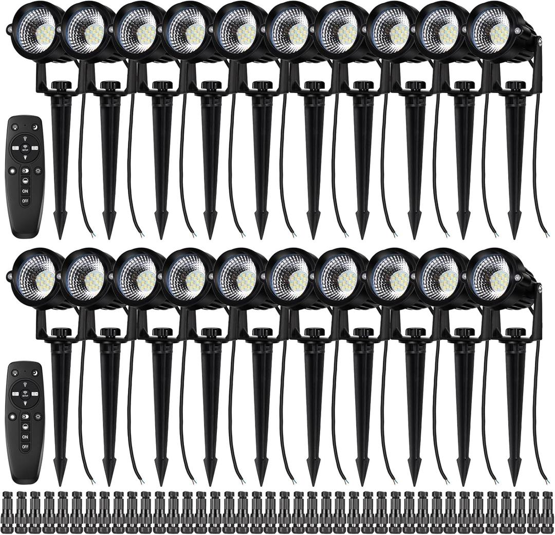 20 Pack 12W Dimmable LED Landscape Lights, IP67 Waterproof Landscape Lighting with Remote 2700K-6500K Color Adjustable, 12V-24V Low Voltage Outdoor Spotlights for Garden Pathway Yard Patio