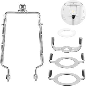 Mornajina 7 8 9 10 inch Lamp Shade Harp Holder, Adjustable Lamp Harps and Finals, Fit both Standard Lamp Rod and E26 E27 Light Base UNO Fitter Adapter Converter Finial Set (Silver)