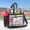 MAY TREE Clear Bag for Stadium Events, 125.512 Clear Tote Lunch Bag with Non-detachable Reinforced Straps for Work, Sporting Events and Gym, Black