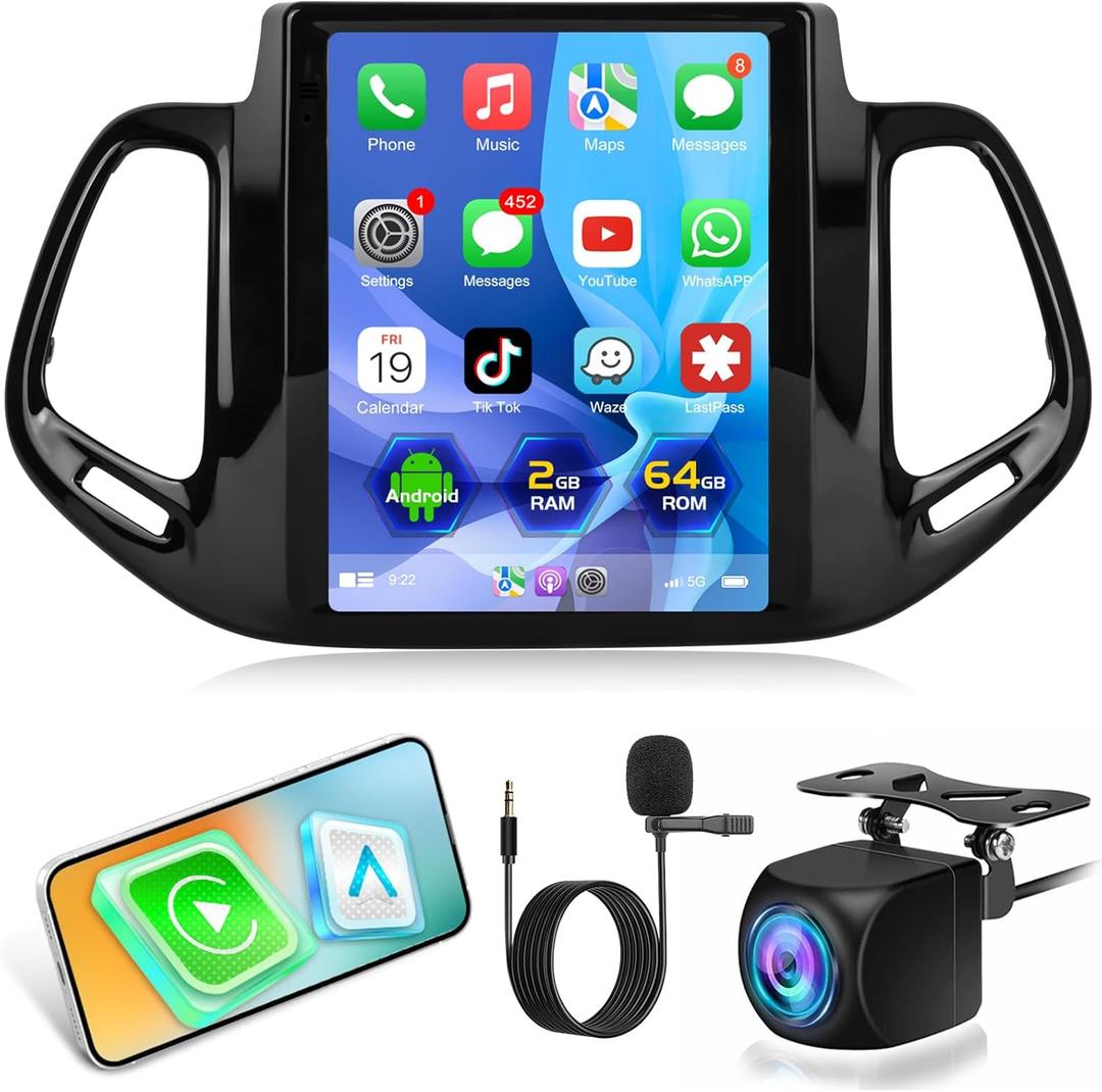 for Jeep Compass Radio 2017 2018 2019, [2+64G] Jeep Compass Car Stereo 9.7 inch Android Touch Screen, Carplay/Android Auto/EQ Audio/1080P/SWC/Bluetooth