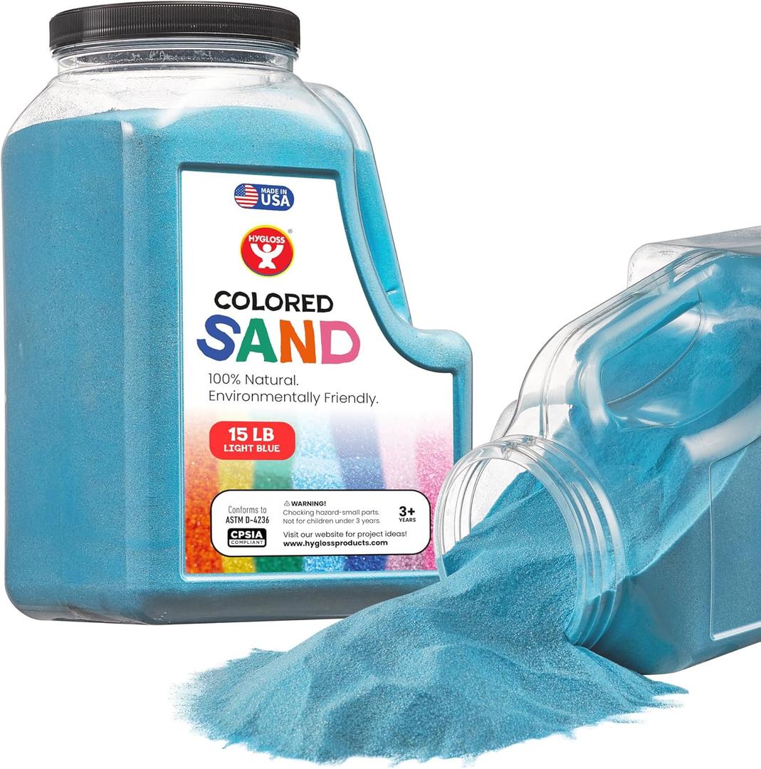 Hygloss Colored Sand for Crafts - 15 lb Bottle, Light Blue - Vibrant Colorful Fine Sensory Play Sand Art Kits for Kids - Classroom Activities for Children 3 4 5 6 7 8 9 10 11 12 - Safe for Ages 3+