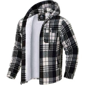 G Gradual Men's Flannel Jacket Fleece Sherpa Lined Hoodies Zip Up Plaid Shirt Warm Winter Jackets for Men with Zipper Pockets (Black, L)