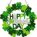 2 x Wooden St. Patrick's Day Decoration Shamrock Door Wreath for Front Door Sign Wall Signs Clover Spring Decoration, Irish Sign Welcome Hanging for Home Decor Party Outdoor Indoor Supply (Green)